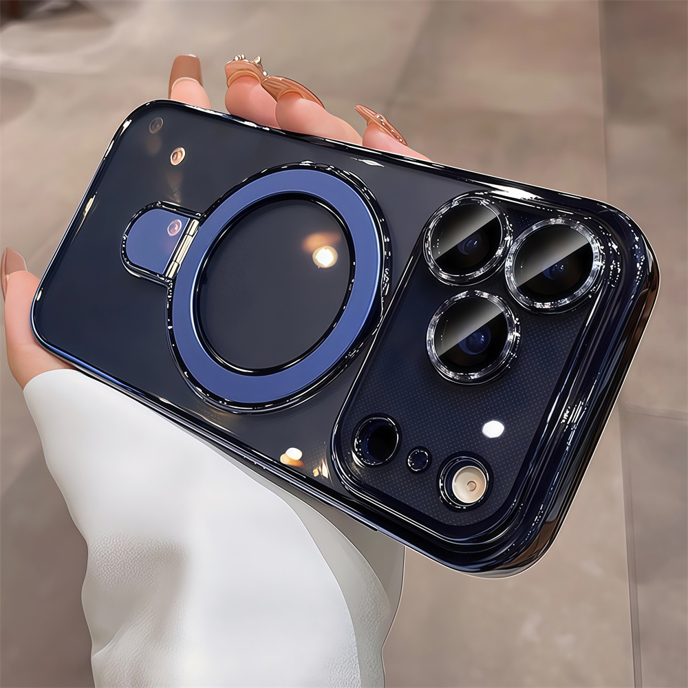 Ốp điện thoại từ tính giá đỡ đơn giản cho iPhone 17 Pro Max Air 12 13 14 15 16 Pro Max 15 16 plus Bảo vệ Camera ống kính Vỏ chống sốc Vỏ mềm TPU Vỏ bảo vệ điện thoại