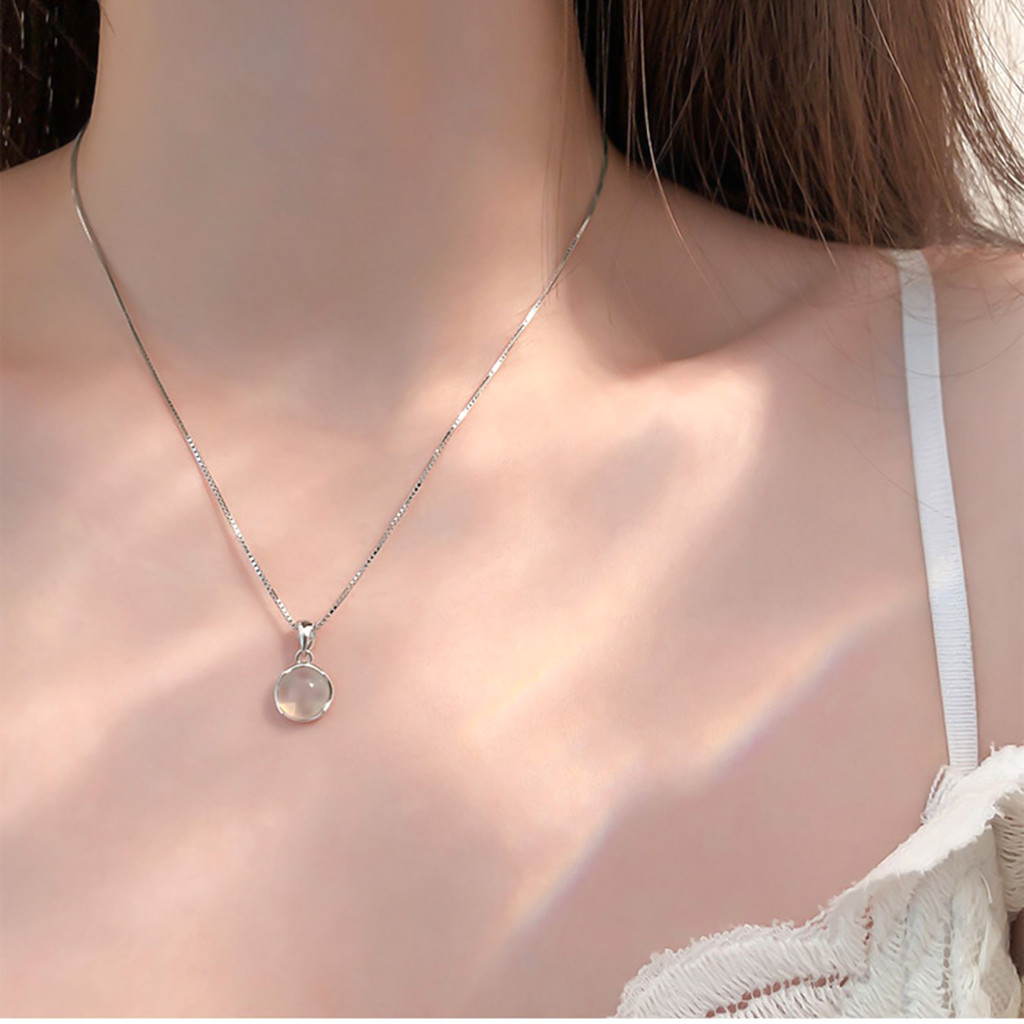 Dây chuyền Chalcedony trắng thanh lịch cho phụ nữ và thiếu niên, phù hợp trang phục hàng ngày
