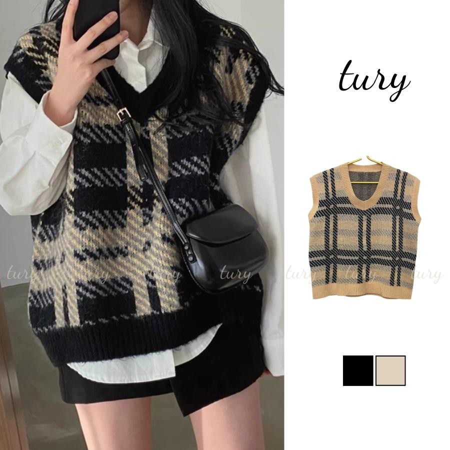 Áo Len Unisex Nam Nữ - Tury - Áo Gile Họa Tiết Vintage Áo Len Không Tay Cổ V Cá Tính Thời Trang Thu Đông - TA033