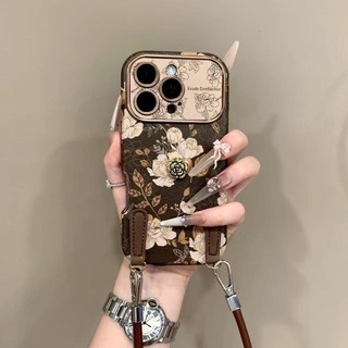 Retro Tranh Sơn Dầu Màu Nâu Hoa Stereo Cửa Sổ Lớn Vỏ Điện Thoại Di Động Thích Hợp Cho iPhone17 16 15 14 13 Pro Max Chống Sốc Bảo Vệ Camera Ốp Lưng Mềm Chống Rơi