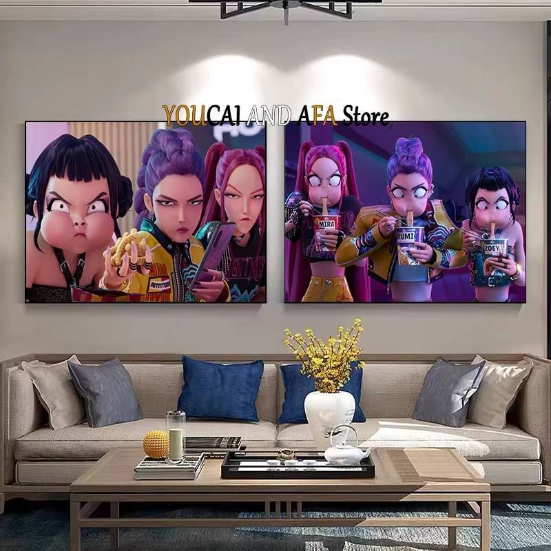 Mới K-Pop Bé Gái Nhóm Demon Hunter Nghệ Thuật Người Hâm Mộ Tác Phẩm Nghệ Thuật Phim Âm Nhạc Anime Kpop Poster Canvas Tranh Treo Tường Hình Người Hâm Mộ Trang Trí Nhà