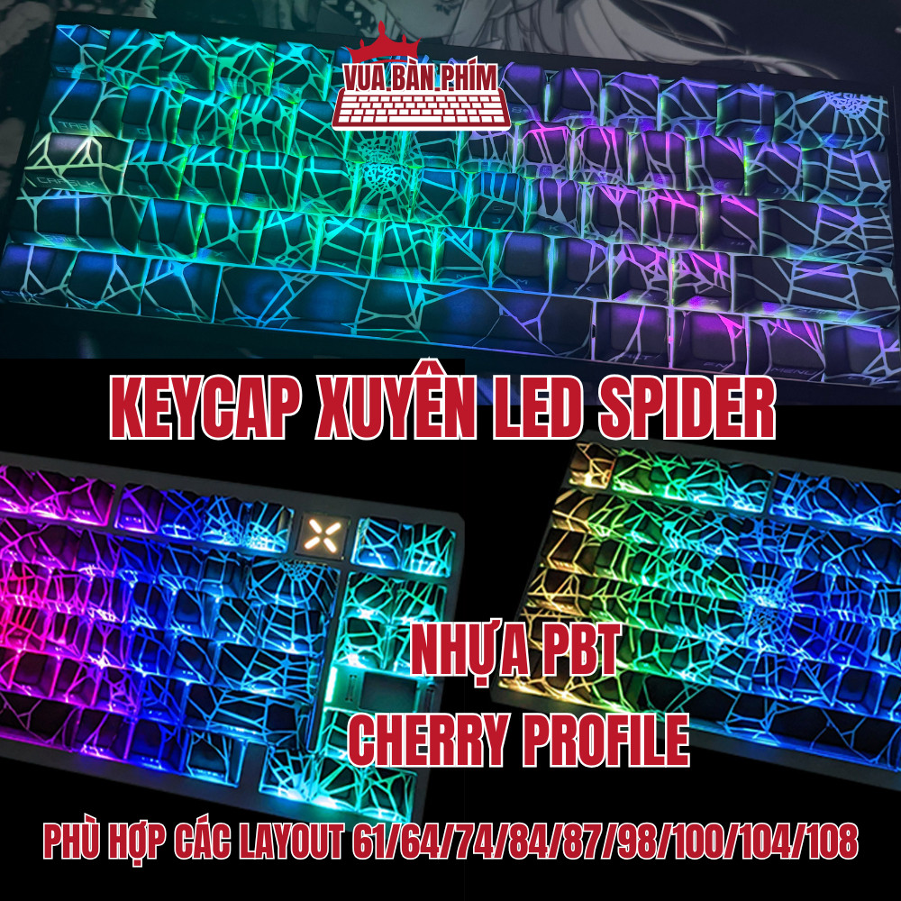 Bộ keycap spider web xuyên led mạch xuôi , profile cherry, chất liệu ...