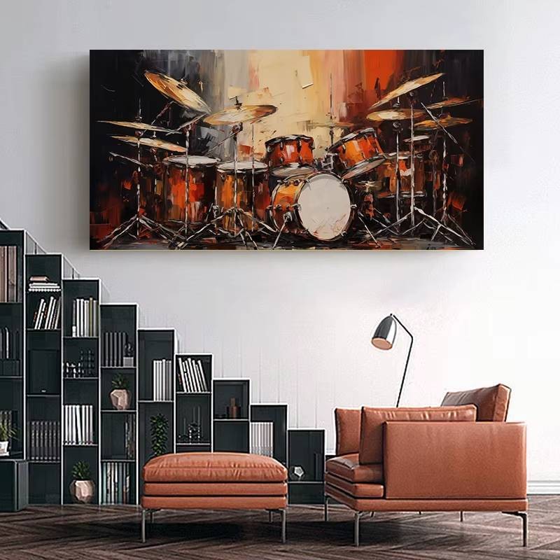 Trừu Tượng Đàn Piano Trống Cello Guitar Canvas Tranh In Retro Âm Nhạc Poster Cho Phòng Khách Trang Trí Nhà Cuadros