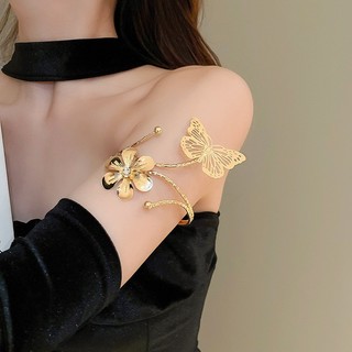 Vòng tay kim loại nữ với hình con bướm vàng, thiết kế thời trang