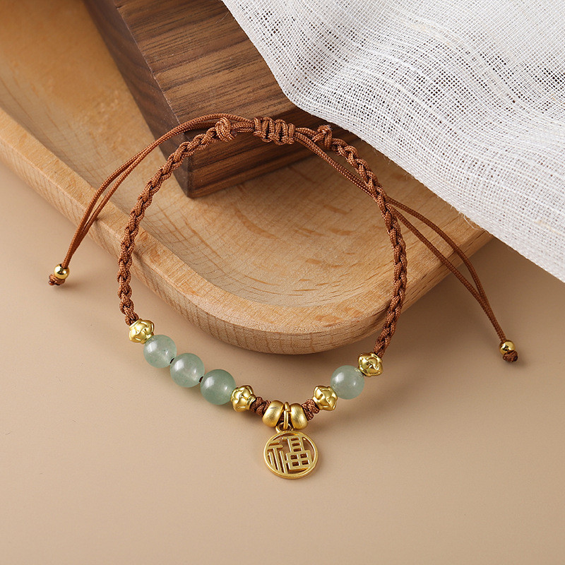 Vòng tay dệt có thể điều chỉnh Hetian Jade "Fu" dành cho nữ