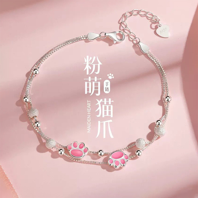 Vòng tay chân mèo màu hồng ngọt ngào cho bé gái