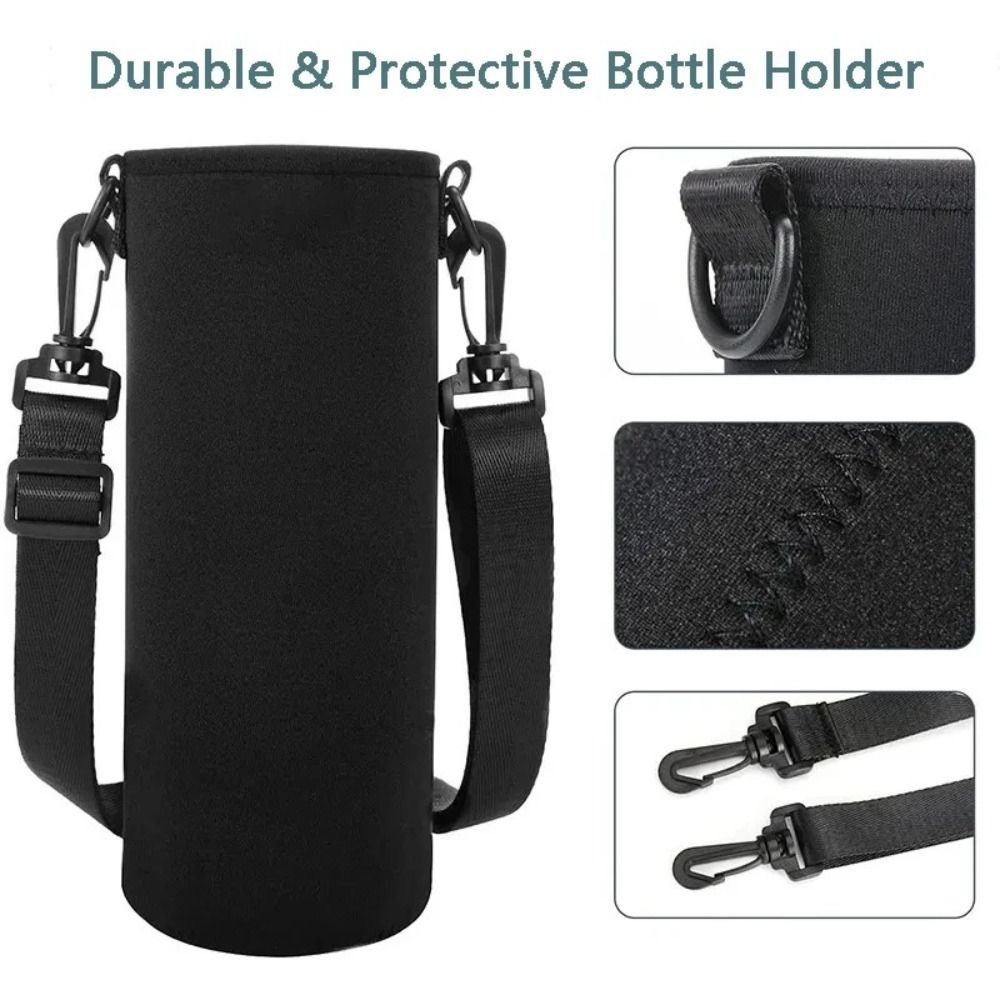 Giá đỡ chai nước YMIFI, Túi đựng chai cách nhiệt Neoprene màu đen, Túi đựng chai nước có dây đeo di động 750ML / 1000ML / 1500ML