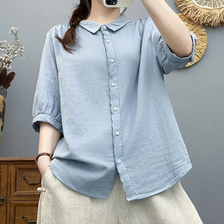 Áo sơ mi nữ 100% cotton cao cấp, mỏng nhẹ, ren hè, phong cách đa năng, dáng rộng 5/4
