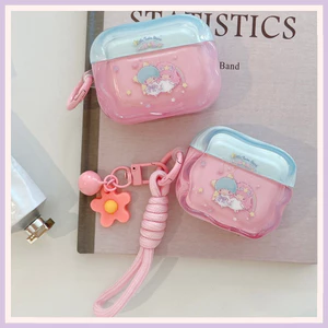 Hộp đựng tai nghe có mặt dây chuyền chuông cho Airpods 4 Pro 3 2 Wave Edge Design Girly Cartoon Little Twin Stars Pattern Soft TPU chống sốc Tai nghe không dây Vỏ bảo vệ chống thất lạc