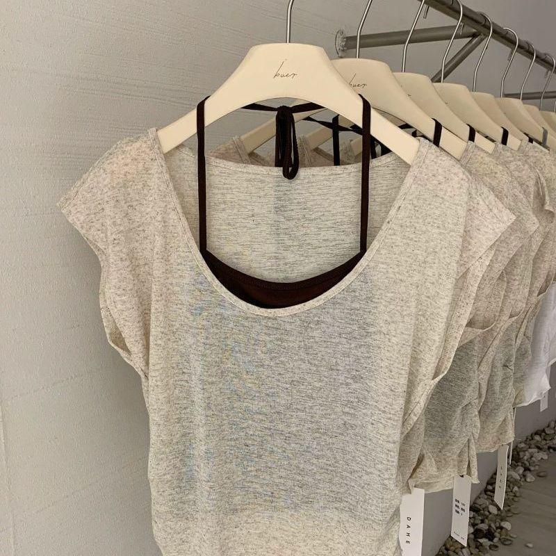 [Giảm giá trong thời gian có hạn] Áo thun ngắn tay cổ chữ U cỡ lớn dành cho nữ Áo yếm dây, Slim-fit Slimmer Look Hẹp-Waisted Sunscre
