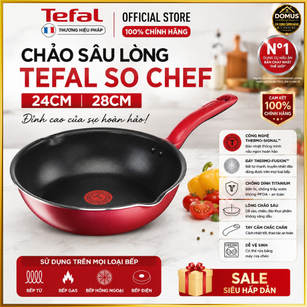 Chảo Sâu Lòng Tefal So Chef 24cm 28cm Chống Dính Titanium, Dùng mọi loại bếp |BH 2 năm