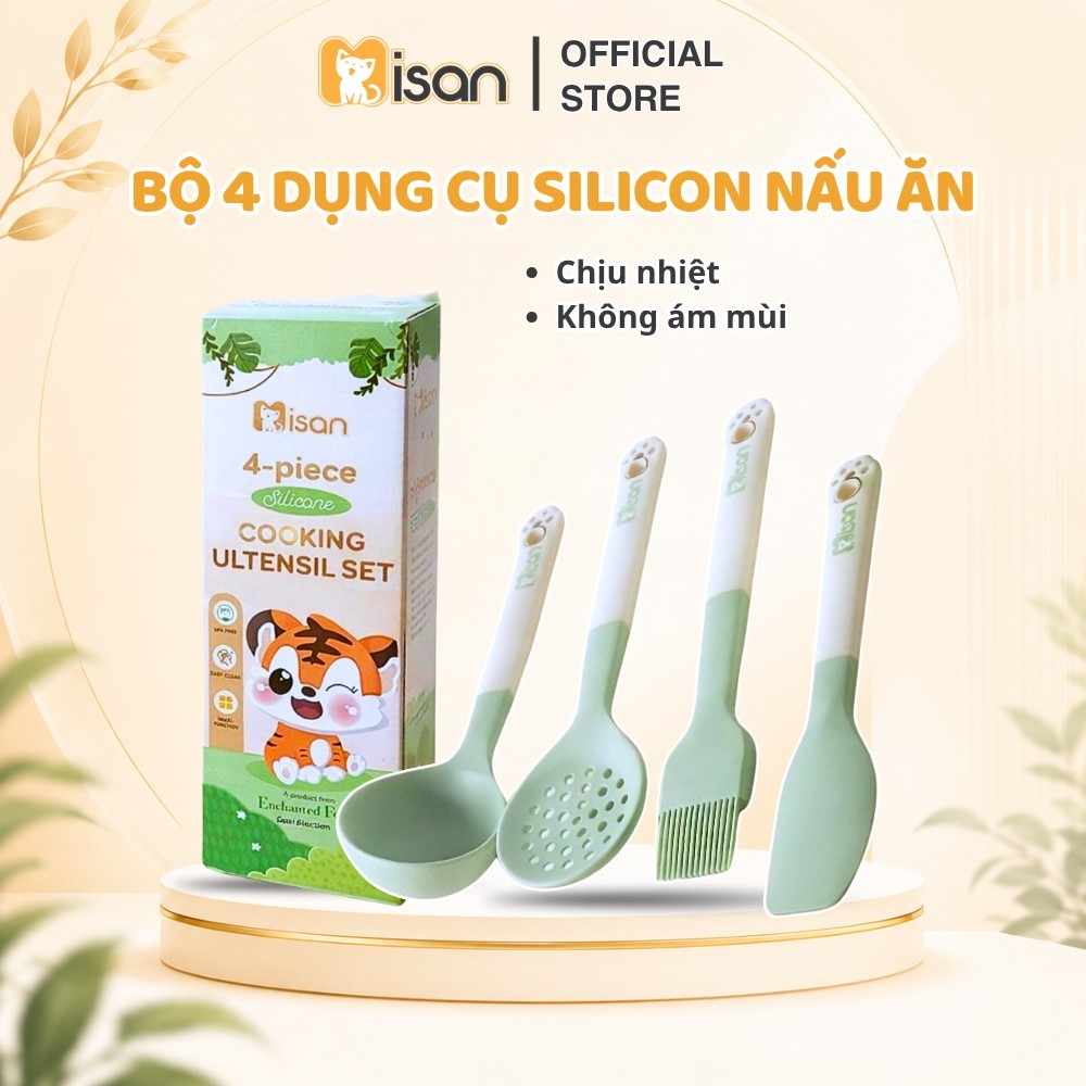 Bộ dụng cụ nấu ăn silicon MISAN Enchanted Forest chống xước nồi chống dính, muôi canh muôi lỗ spatula chổi phết