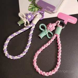 Nhỏ Tươi Nữ Điện Thoại Di Động Dây Đeo Cổ Tay Ngắn Bện Hoa Mặt Dây Chuyền Túi Chìa Khóa Chống Mất Mạnh Bền Ngoài Trời