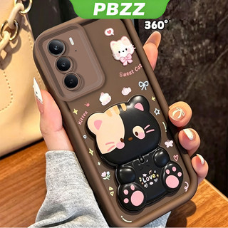 Ốp Lưng Cho Realme c75 c71 c75x C73 C85 c100x c100i c100 4g Vỏ Điện Thoại Vỏ Mềm Silicon Chống Sốc Mới Thẩm Mỹ Có Giá Đỡ 360° Gương trang điểm mèo dễ thương cho bé trai màu đen JTXMMZ
