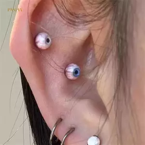 PNPIA- Bông tai Quirky kỳ lạ Tinh tế Gothic Thiết kế độc đáo Bloodshot Eyeballs Bông tai xương tai Phóng đại Bông tai giác quan cao cấp