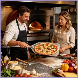 Đục lỗ Pizza Peel 12 Inch Thép không gỉ đục lỗ Dụng cụ lò nướng Pizza Thìa mái chèo với gỗ mueadsyvn