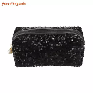 Túi trang điểm lấp lánh FAVORITEGOODS, Velour 19 * 9 * 7cm (7.48 * 3.54 * 2.76in) Túi lấp lánh, Túi dây kéo trang điểm lấp lánh lớn Sequin Túi đeo sequin đen đen du lịch