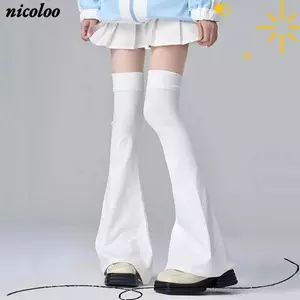 Tất đầu gối NICOLOO, Vớ chân co giãn giảm béo, Vòng bít hình sừng thông thường Y2K trên đầu gối Thu Đông