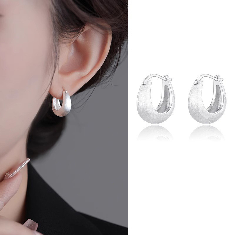 Bông tai vòng trơn chải bạc s925 phong cách Hàn Quốc và Nhật Bản