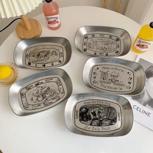 Khay Kim Loại Vintage Phong Cách Mỹ Thép Không Gỉ Đĩa Phục Vụ Ăn Nhẹ Khay Trái Cây Thực Phẩm Tổ Chức Bảo Quản Cho Bàn Cà Phê Dã Ngoại Sử Dụng Tại Nhà