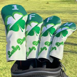 Golf Đồ Dùng Golf Bằng Gỗ Câu Lạc Bộ Bao Da Câu Lạc Bộ Bốn Lá Cỏ Ba Lá Thêu Đầu Câu Lạc Bộ Nắp Bảo Vệ