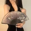 Phong Cách Trung Quốc Gấp Quạt Nhỏ Mang Theo Phong Cách Cổ Đại Hanfu Trang Phục Cổ Vũ Mới Phong Cách Trung Hoa Bầu Trời Đen Quạt Tre Nữ