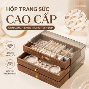 Hộp trang sức gỗ óc chó có khóa chống bụi lưu trữ nhiều lớp bảo vệ trang sức cho bàn làm việc