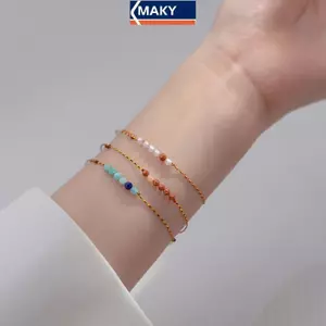 MAKY Luy Goldstone Vòng tay Sự giàu có Thu hút Sunstone Vòng tay Retro Niche Quà tặng VN