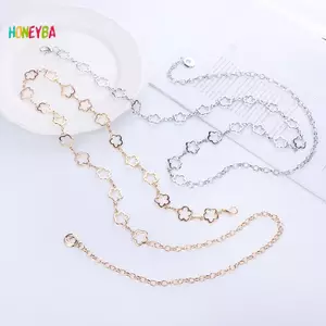 < Honeyba > Dây đeo thắt lưng hoa rỗng bằng kim loại thời trang dành cho nữ Váy áo sơ mi phù hợp với trang trí Thắt lưng Cơ thể Dây chuyền đẹp