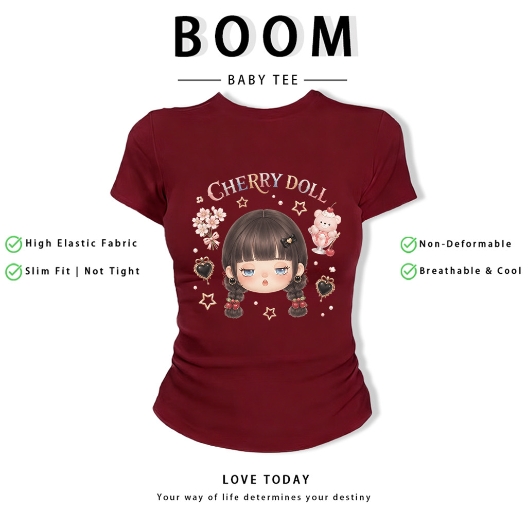 BOOM Áo Baby Tee Nữ Cotton Ôm Body-Áo Thun Ngắn Tay Y2K In Hình PhongCách Mùa Hè, Cổ Tròn Hàng Đầucách hàn quốc phong341