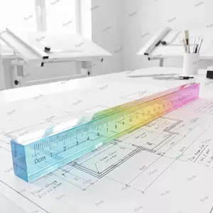 Thước học sinh PYCOU, Thước màu hình học Acrylic, Dụng cụ vẽ khối lập phương 2 trong 1 30cm Bộ văn phòng phẩm học tập toán học