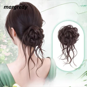 MARGREDY Tóc Giả Búi Tóc, Tóc Xoăn Lông Tơ, Kẹp Tóc Càng Cua Đen Tự Nhiên, Tóc Giả Nâu Tổng Hợp, Phụ Kiện Tóc