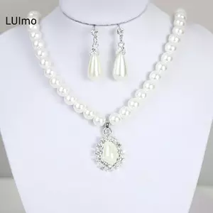 LUImo Ngọc Trai Thanh Lịch Pha Lê Thả Bông Tai Dây Xích Nelace Tiệc Cưới Bộ Trang Sức SBS