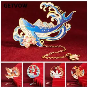 Kẹp sách GETVOW, Dấu trang quà tặng bằng kim loại, Văn phòng phẩm Thẻ da phong cách Trung Quốc Đọc sách Dấu hiệu