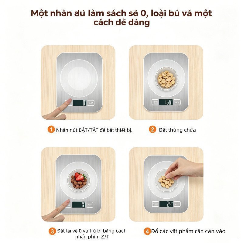 Cân Điện Tử Nhà Bếp Màn Hình LCD Độ Chính Xác Cao Trừ Bì Đổi Đơn Vị Cân Thực Phẩm