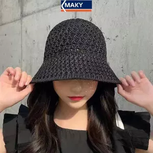 MAKY Buet Mũ Xuân Hè Rỗng Dệt Kim Mũ Màu Trơn Sunhat Người Cá Mũ Thường Ngày Có Thể Gập Lại Mũ Đi Biển VN