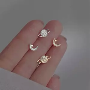 AqToCna Bông Tai Nữ Mini Đính Đá Zircon Hình Ngôi Sao Mặt Trăng Phong Cách Hàn Quốc Dễ Thương, Quà Tặng Trang Sức Thời Trang