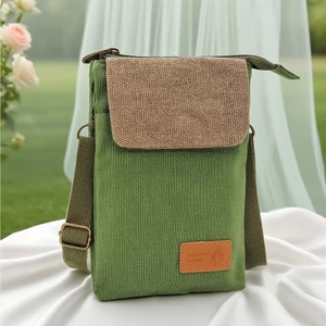 Túi đựng điện thoại di động chéo nhiều lớp bằng vải Canvas màu trơn dành cho nữ Túi nhỏ đơn giản Túi đeo chéo di động nhẹ