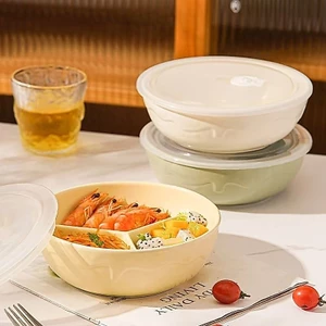 Đĩa ăn chia gốm có nắp, hộp cơm Bento giảm cân, đĩa salad 211
