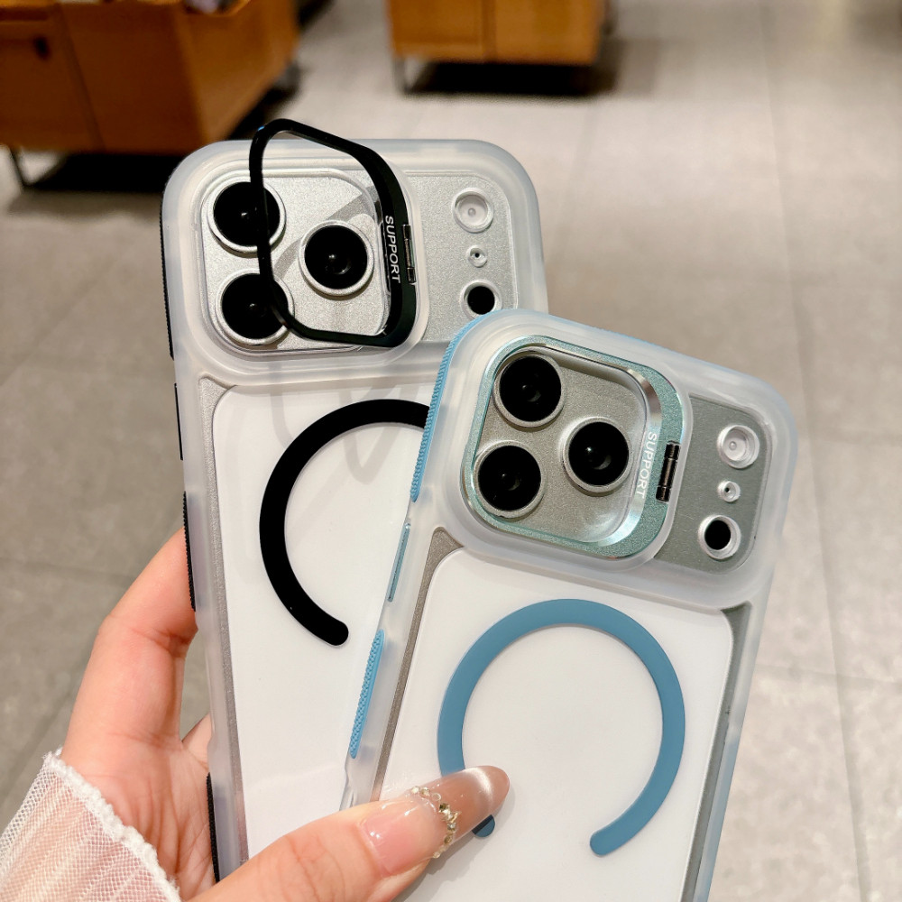 Ốp điện thoại chống trượt bên nhiều màu sắc có giá đỡ ống kính cho iPhone 17 16 15 14 13 12 Pro Max 16 15 14 Plus 11 Vỏ thời trang chống rơi từ tính trong suốt