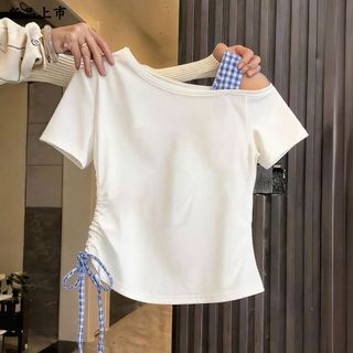 Áo thun bé gái cotton trắng tay ngắn lệch vai in hình bướm - áo mùa hè thời trang dễ thương