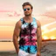 Mùa hè 3D Lá Nhiệt Đới Xe Tăng Top Dành Cho Nam Cây Dừa In Đồ Họa, Bông Tai Kẹp Dạo Phố Áo Vest Thoáng Mát