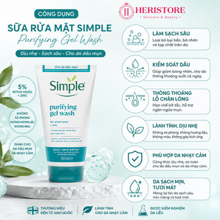 [Mẫu mới] Combo Sữa Rửa Mặt Simple - Tẩy Trang - Sữa Rửa Mặt Dịu Nhẹ 150ml Heri Skin