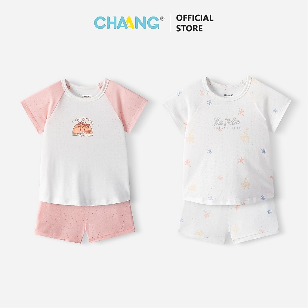 [CHAANG 6M-7Y] Bộ quần áo cộc tay raglan Sóng cho bé gái