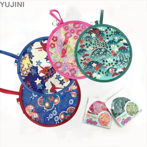 Quạt gấp YUJUNI, Quạt cầm tay cỡ nhỏ phong cách Nhật Bản, Quạt trang trí tròn đầy màu sắc bằng Nylon họa tiết hoa di động