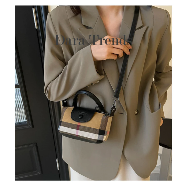 Túi họa tiết kẻ sọc mini 2 cách mặc cầm tay & đeo chéo Dây đeo có thể điều chỉnh nhẹ 2 cách mặc Túi Tote mini kẻ sọc đeo chéo cầm tay Túi Tote mini nhiều kích t – 5