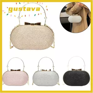 Túi dạ hội lấp lánh GUSTAVA, Túi ly hợp sáng bóng lấp lánh đính cườm, Túi đeo chéo dây chuyền kim loại thanh lịch cho đám cưới
