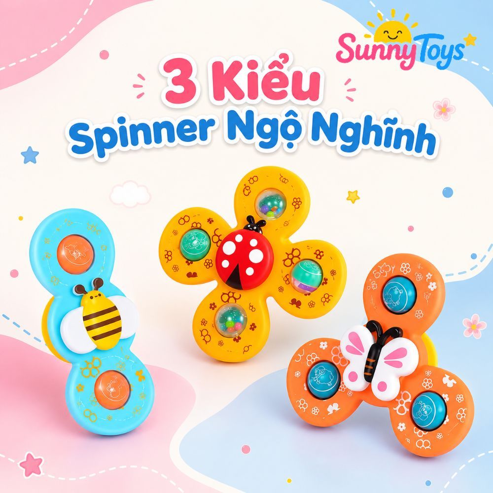 Bộ Con Quay Hít Dính Hình Côn Trùng SunnyToys - Xoay Vui Nhộn Kèm Lục Lạc Cho Bé