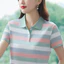 2026 Mới Thời Trang Nữ Sọc Đa Năng Cổ Xuống Giảm Béo Áo Sơ Mi Polo Tay Ngắn