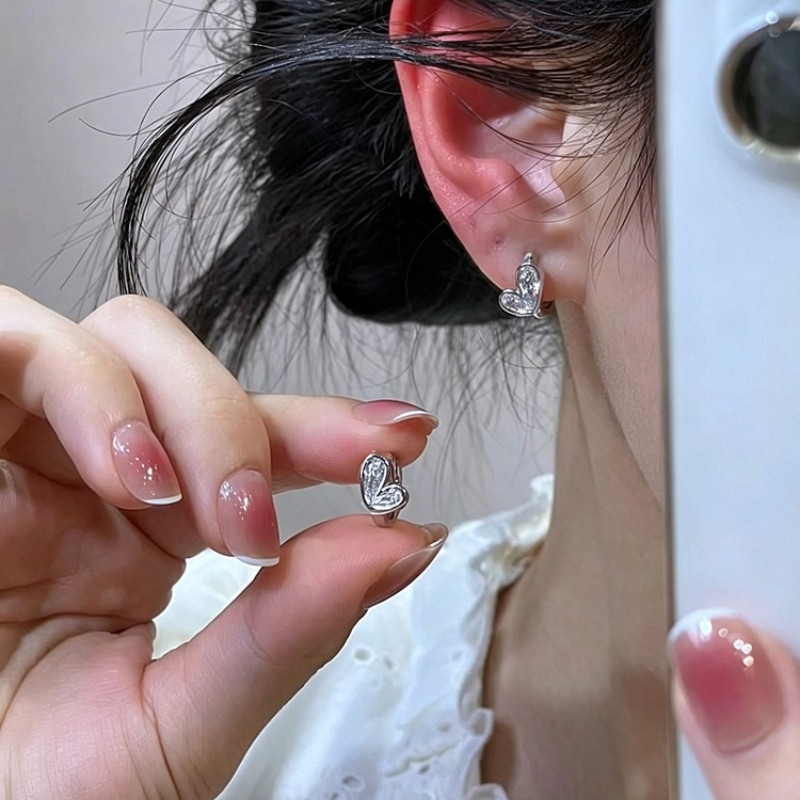 Bông tai hình trái tim bằng kim bạc Zircon Phụ kiện thời trang dành cho nữ